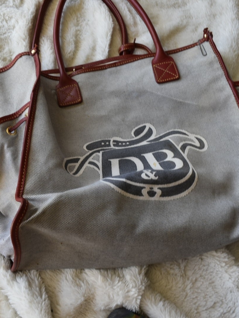 Vintage Rare 90s Y2K Dooney & Bourke Grey Tote with Brown Trim